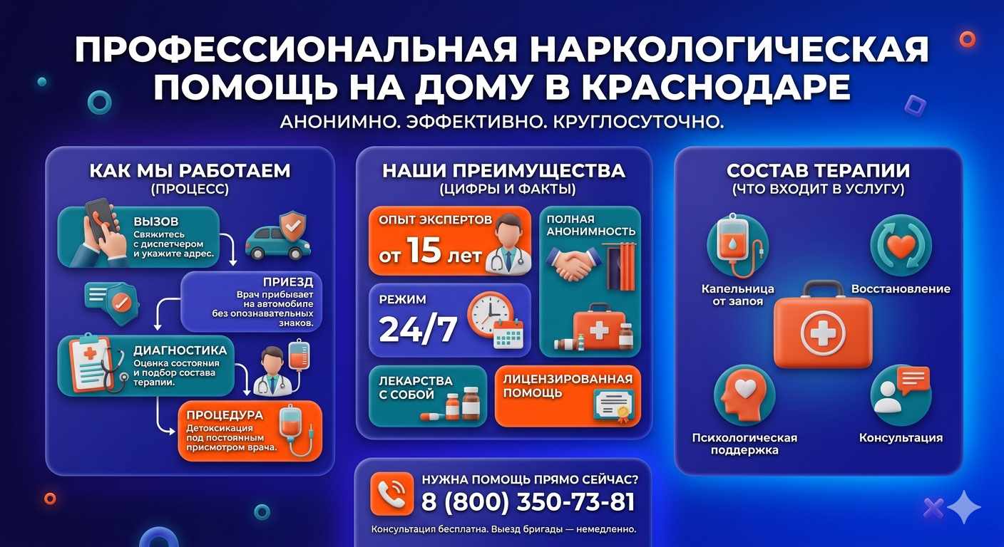 Инфографика о принципах лечения алкоголизма на дому в Медыни: этапы вызова нарколога, преимущества анонимной детоксикации и состав медицинской помощи.
